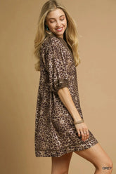 Umgee Full Size Leopard Print Mini Dress with Contrast Trim Plus Size